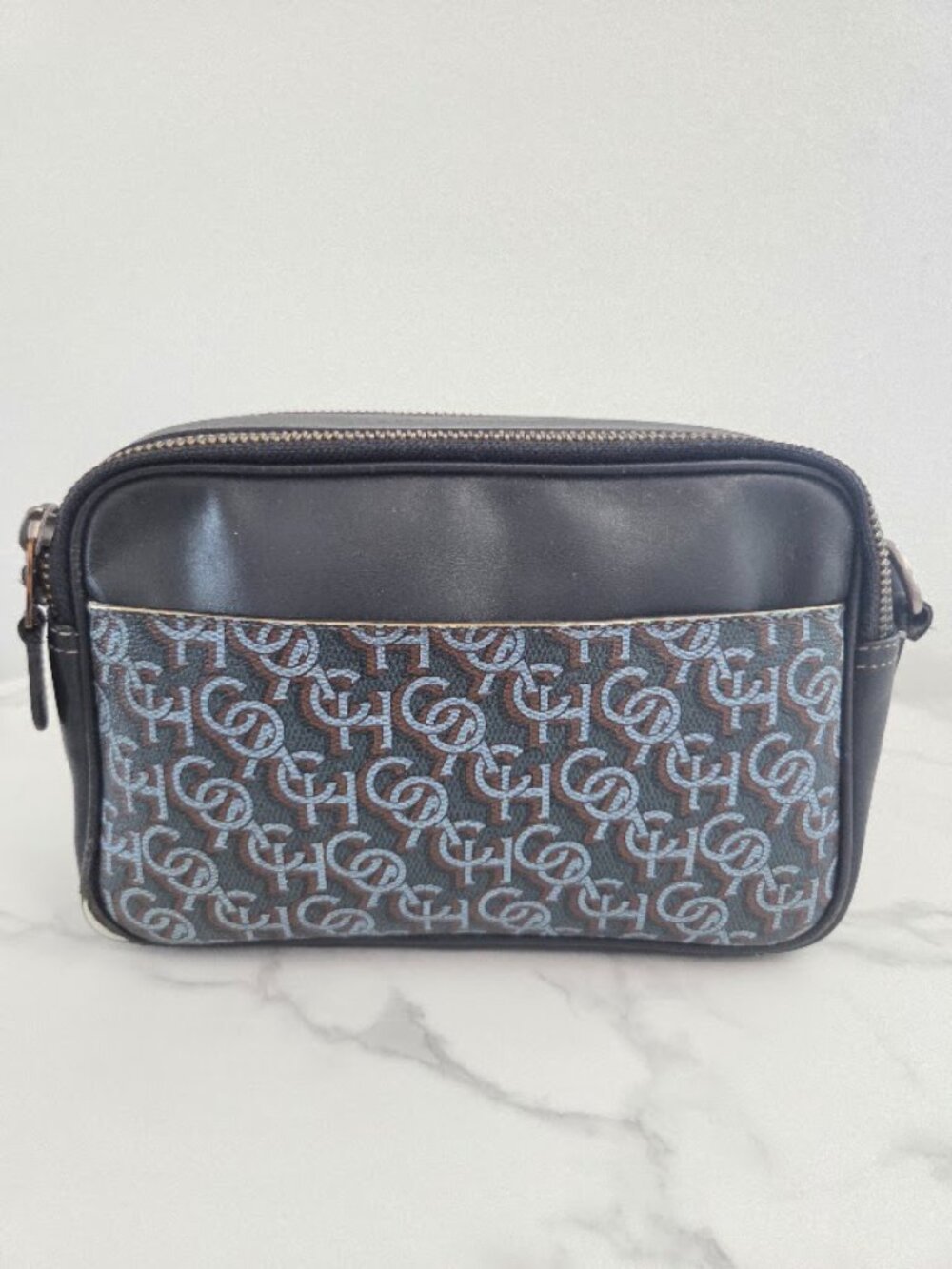 Unisex Vintage Coach Monogram Signature Crossbody Shoulder Bag Blue Black - Picture 2 of 16